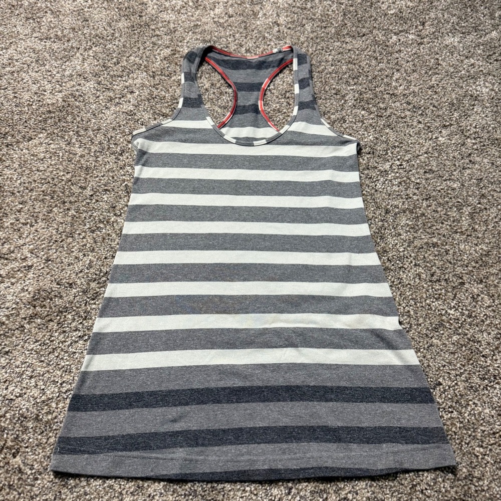 Lululemon Cool Racerback Tank Top Women's Size 6 Gray Striped Athletic